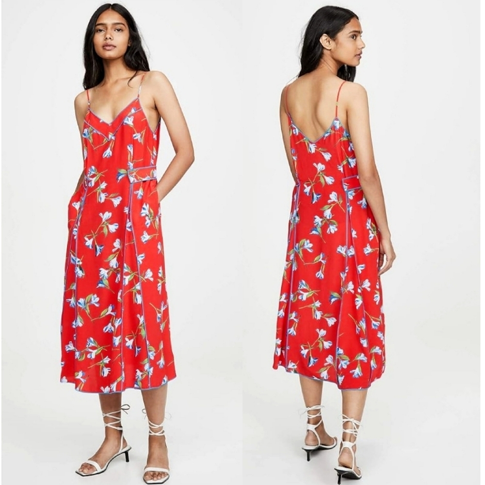 rag & bone Red Floral Midi Slip Dress